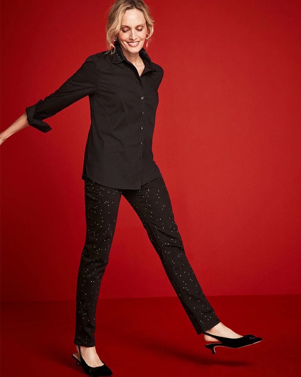 Chico's Collections Stone Embellished Girlfriend Slim Ankle Jeans