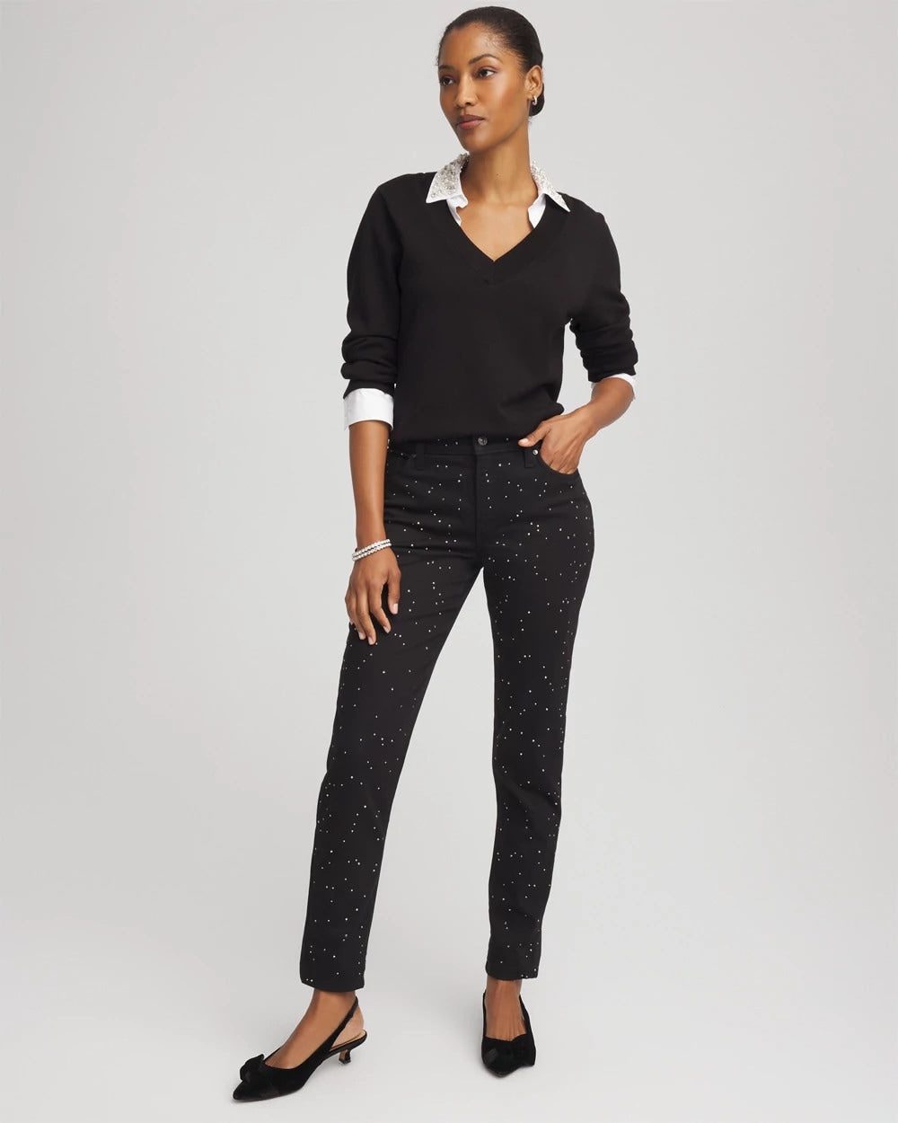Chico's Collections Stone Embellished Girlfriend Slim Ankle Jeans