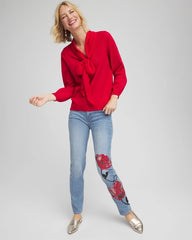 Chico's Collections Placed Floral Girlfriend Slim Ankle Jeans