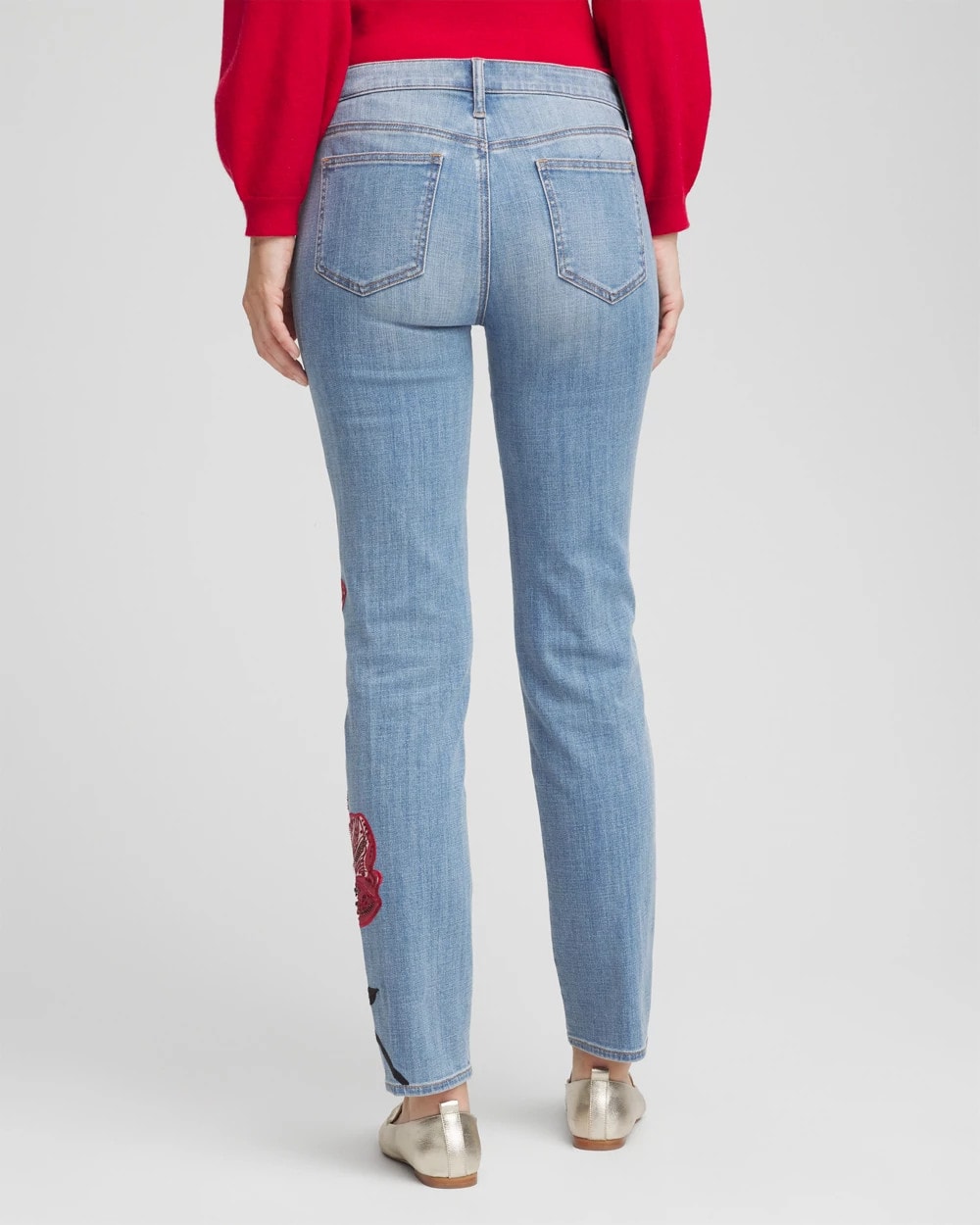 Chico's Collections Placed Floral Girlfriend Slim Ankle Jeans