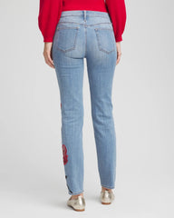 Chico's Collections Placed Floral Girlfriend Slim Ankle Jeans