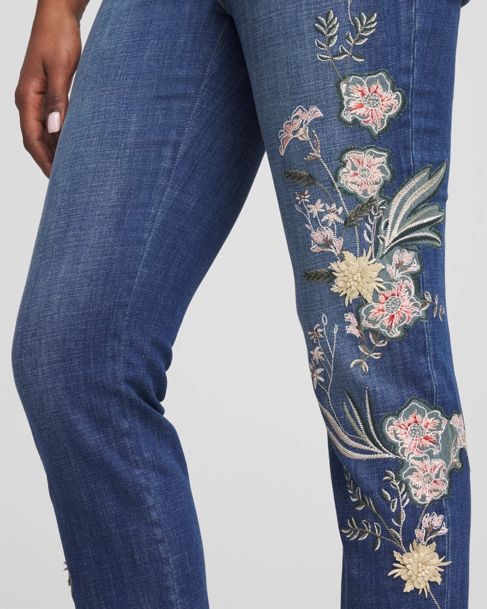 Chico's Collections Appliqué Girlfriend Slim Ankle Jeans