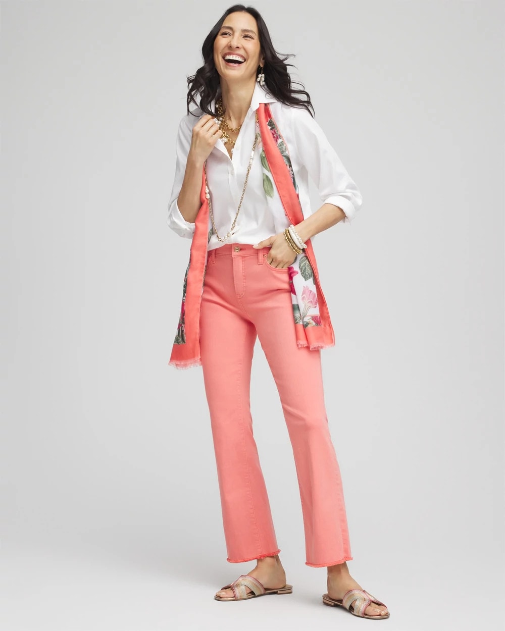 Chico's Collections Girlfriend Fray Hem Kick Flare Jeans