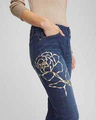 Chico's Collections Sequins Rose Girlfriend Slim-Leg Jeans