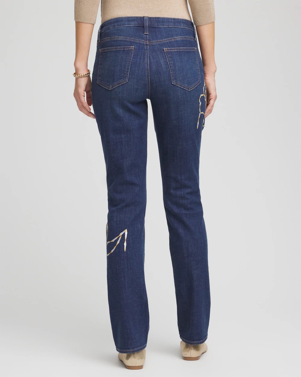 Chico's Collections Sequins Rose Girlfriend Slim-Leg Jeans