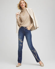 Chico's Collections Sequins Rose Girlfriend Slim-Leg Jeans