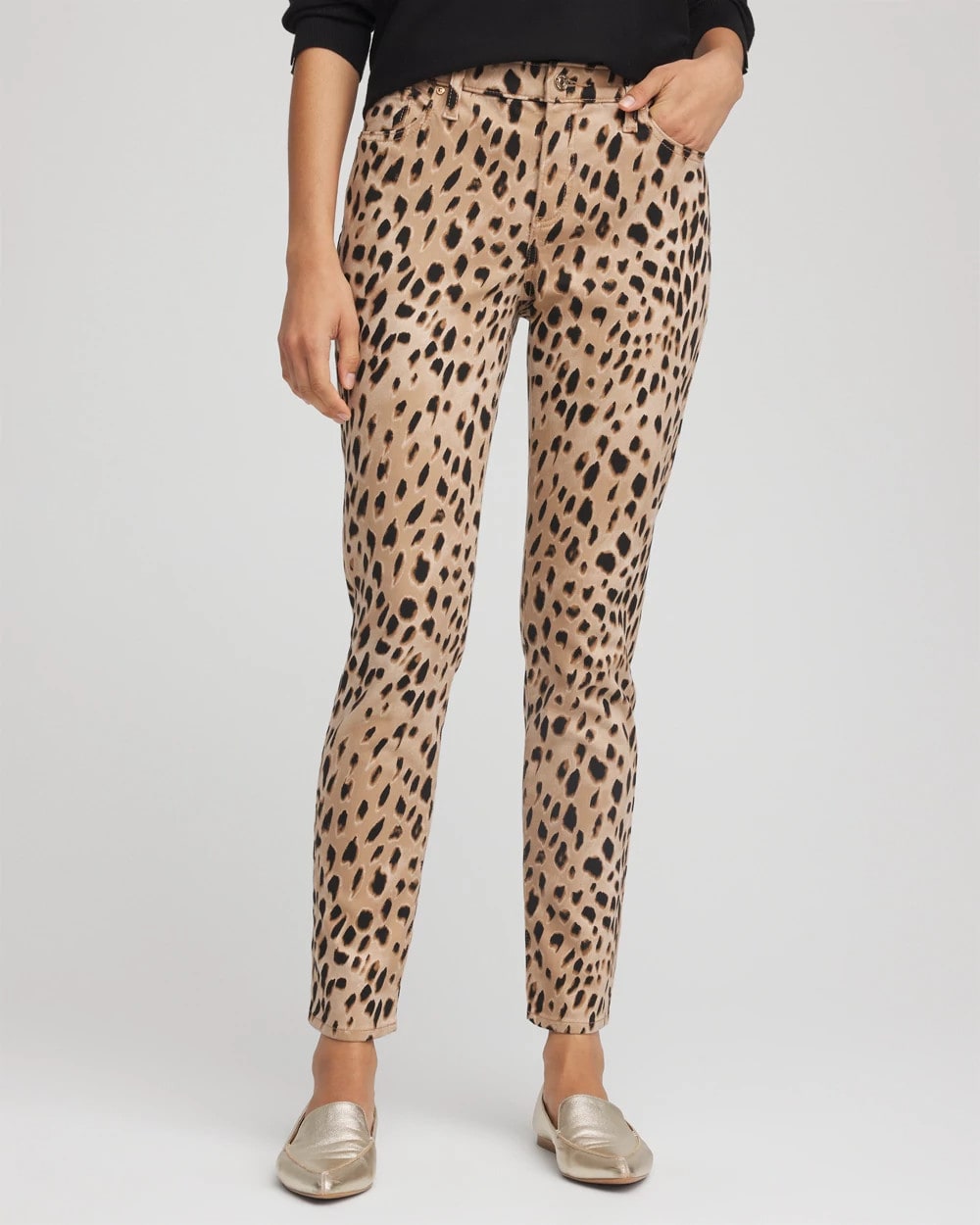 Chico's Collections Leopard Girlfriend Slim Ankle Jeans