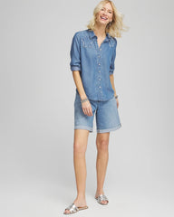 Chico's Collections Girlfriend Cuffed Swing Denim Shorts